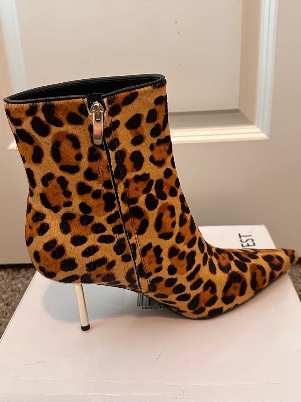 Nine West Leopard-Print Pointed Ankle Booties - Brown & Black - Picture 5 of 7